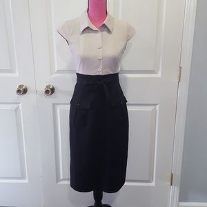 Calvin Klein Buttoned Side Zip Taupe & Black dress